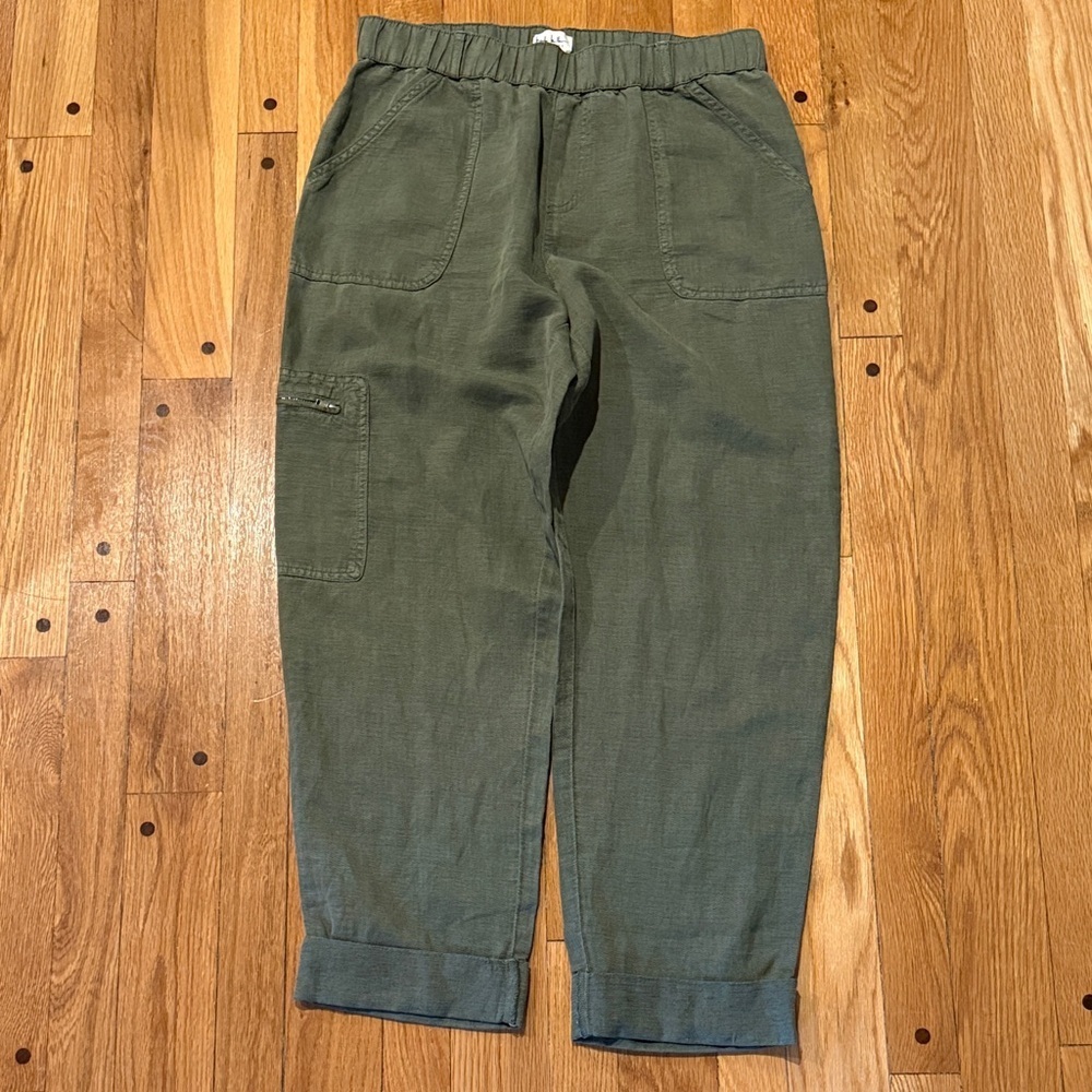 Nicole Miller New York Green Linen Blend Cargo Pants Women M